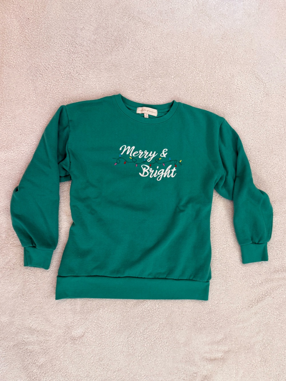 Festive Green 'Merry & Bright' Holiday Crewneck Sweatshirt